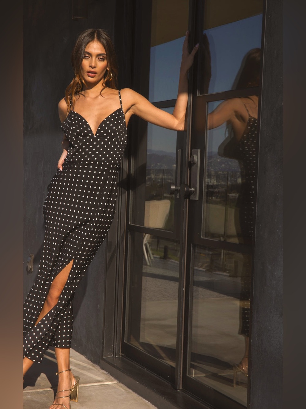 Line & Dot Black Polka Dot Maxi Slip Dress